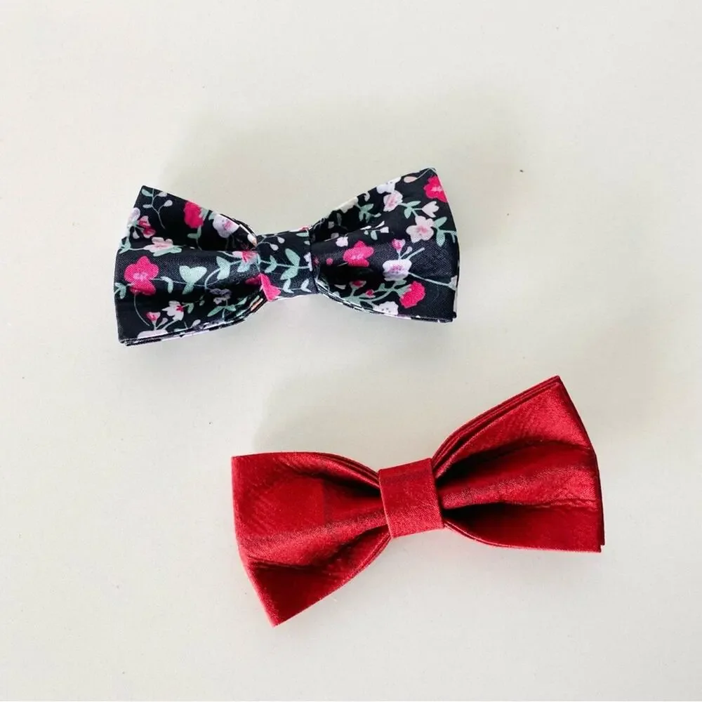 2 NEW HANDMADE Navy Blue Floral Red Plaid Dog Cat Pet Collar Elastic Bow Tie